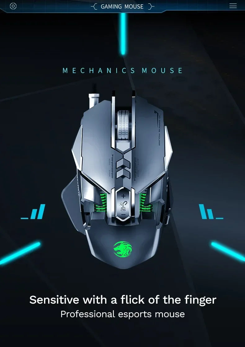 Mouse meccanico cablato RGB 6400 DPI con attrazione magnetica e contrappeso DIY per PC gaming e eSport