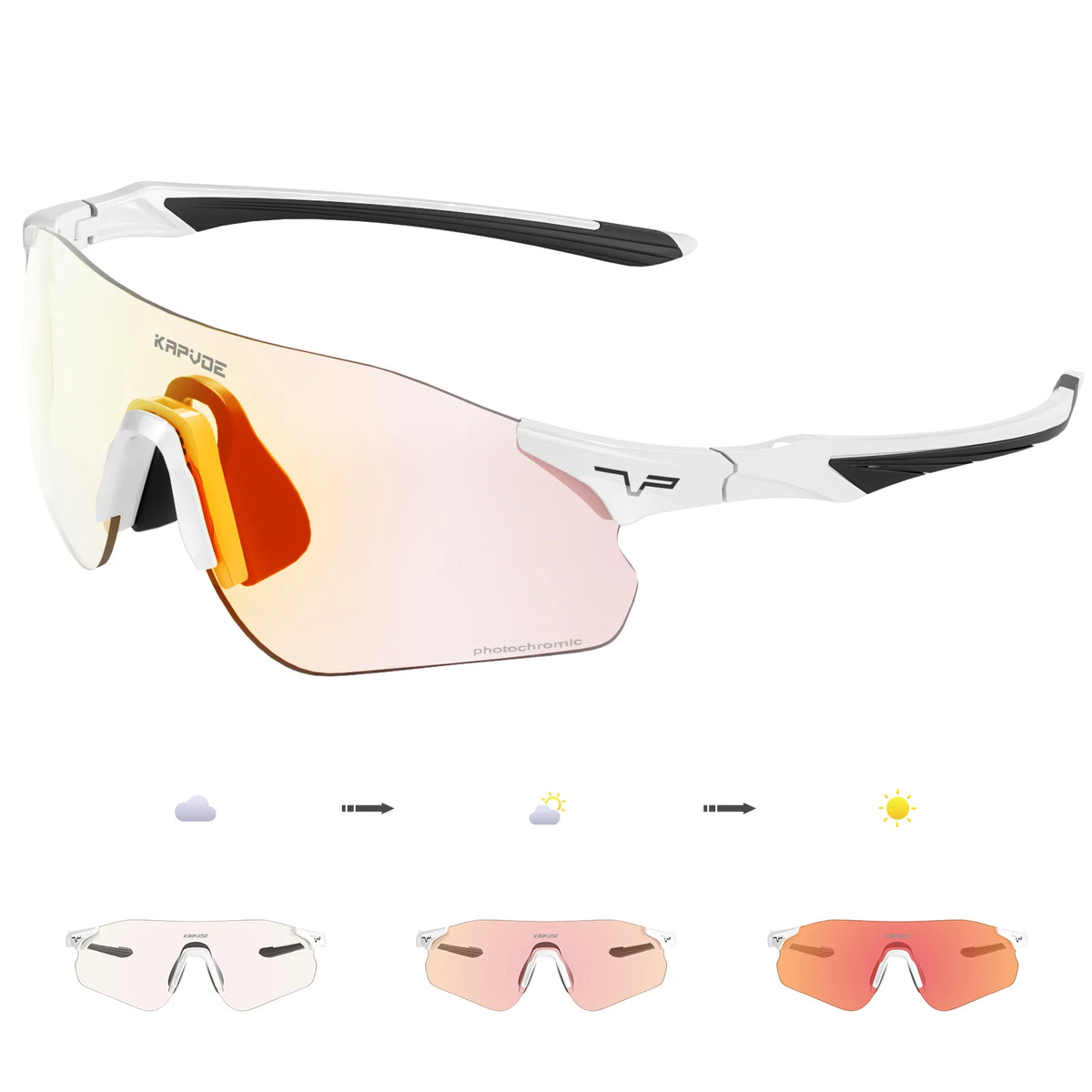 Kapvoe Neue Outdoor-Lauf- und Fahrradbrille, photochrome Sonnenbrille für Damen und Herren, Sportbrille für Marathon und Radfahren, UV400-Schutzbrille