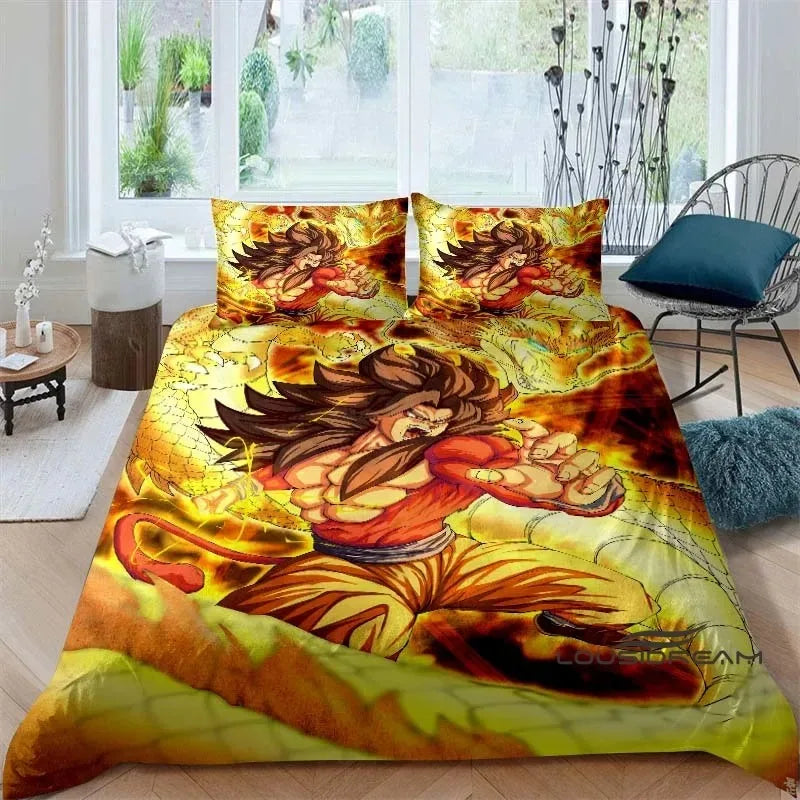 Cartoon/Anime Son Goku Dragon Ball bedrukte beddengoedset: deze zachte en comfortabele set bevat een dekbedovertrek en kussensloop