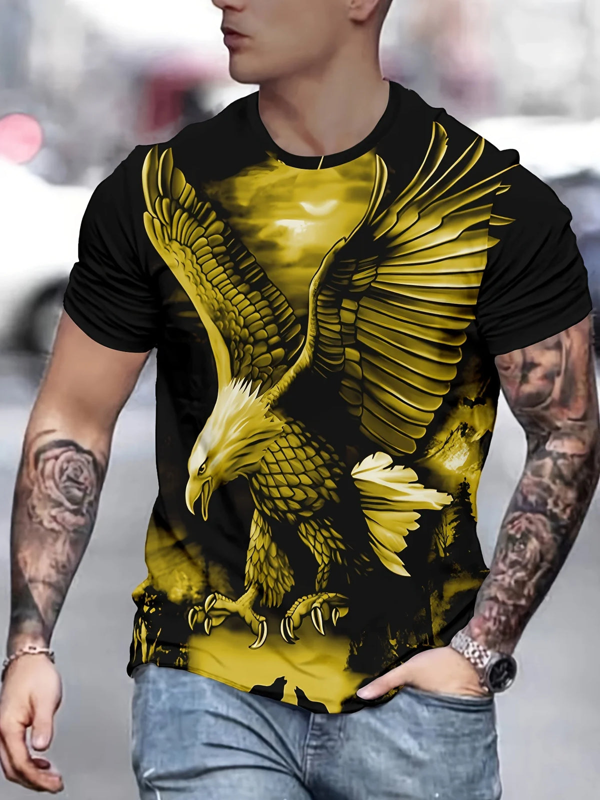 T-shirts Gráficas Fashion Eagle de Luxo — T-shirt de Verão para Homem, Tops Casuais de Manga Curta com Impressão 3D, Roupa Masculina