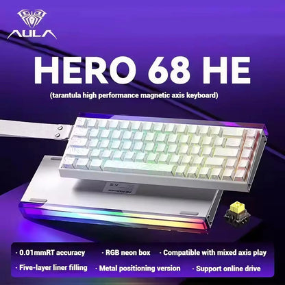 AULA HERO 68 HE E-sports Gaming Wired Keyboard Magnetic Switch RGB Hot Swap 8K Hz Return Rate 60% Customize Mechanical Keyboard