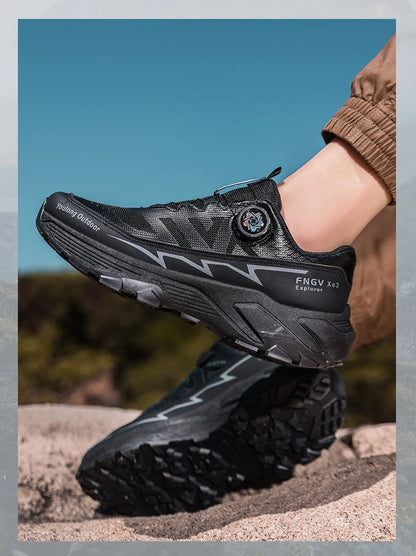 Outdoor Hiking Shoes for Men, Lightweight Trekking Shoes, Breathable Mesh Sneakers, Casual Walking Shoes, Rotating Buckle Design, Non-Slip and Wear-Resistant Trail Shoes, Suitable for Hiking and Camping, 2026 New Running Shoe