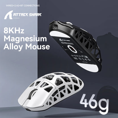 Mysz gamingowa ATTACK SHARK R3 ze stopu magnezu, konstrukcja honeycomb, ultralekka, 8K Hz, sensor PAW3395, 26000 DPI, ergonomiczna obudowa