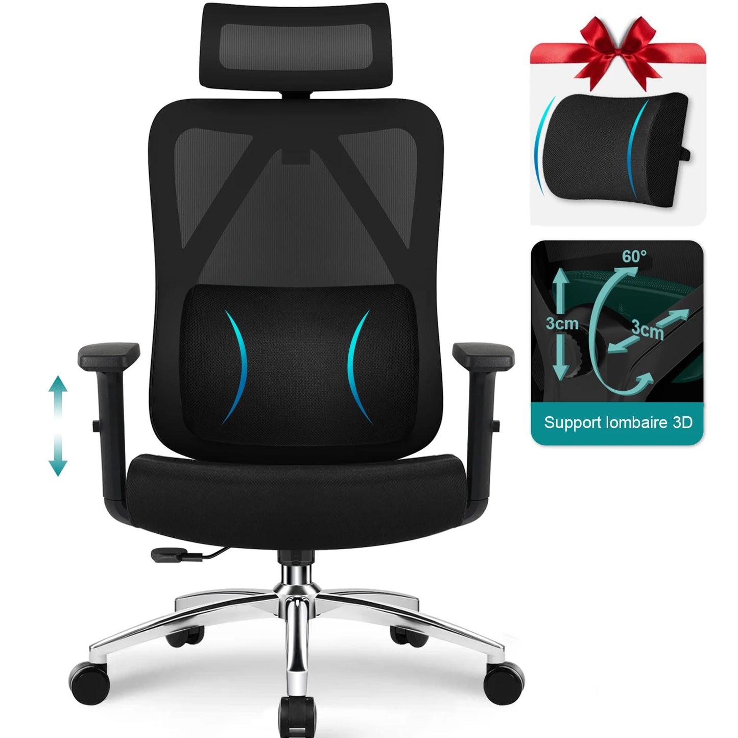 Daccormax Ergonomic Office Chair, Mesh Desk Chair Adjustable Lumbar Support, Swivel Tilt Wheels for Home Office Gaming