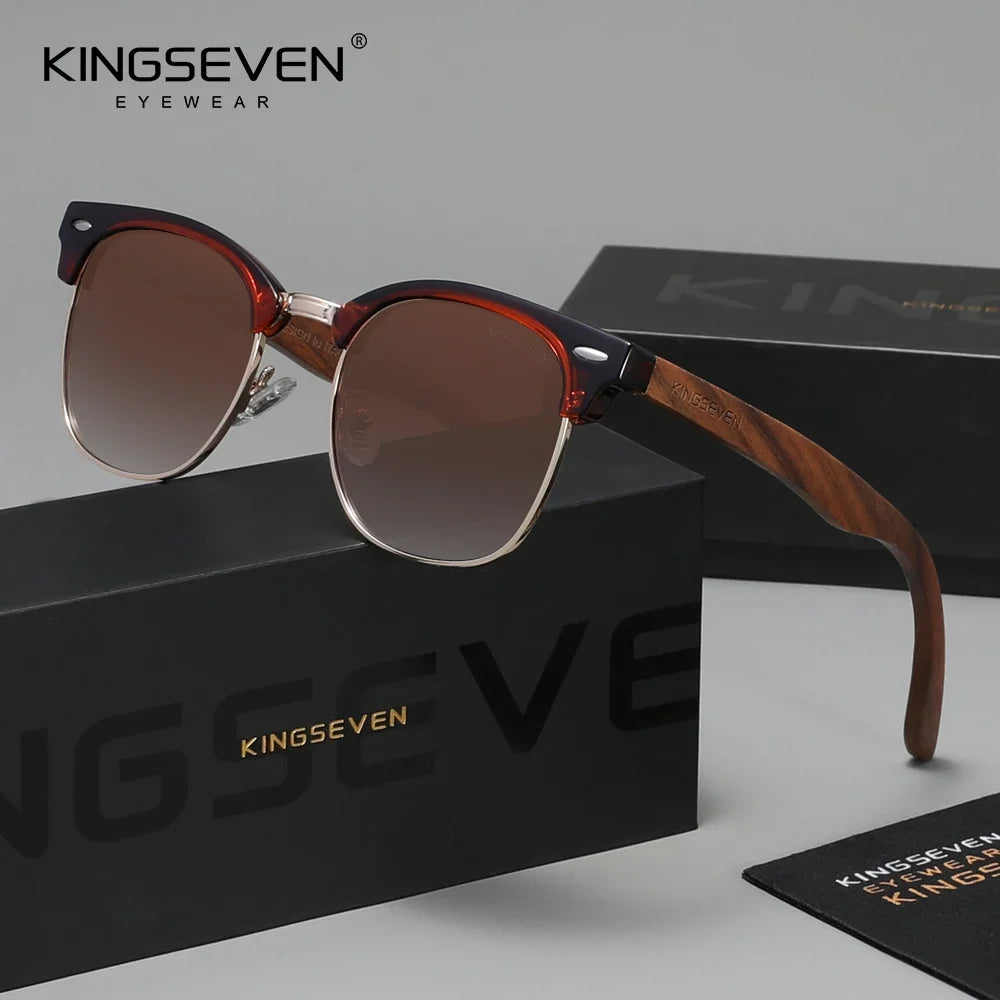 KINGSEVEN Modne okulary przeciwsłoneczne z drewna orzecha czarnego dla kobiet i mężczyzn, polaryzacyjne, w stylu vintage, z filtrem UV400, okulary podróżne W5516