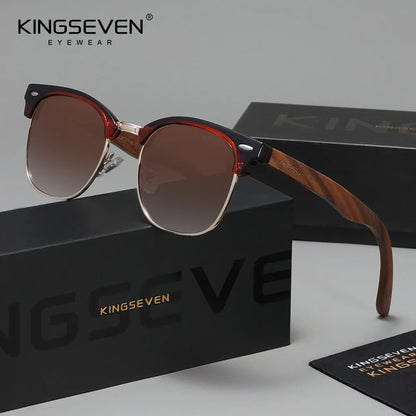 KINGSEVEN Modne okulary przeciwsłoneczne z drewna orzecha czarnego dla kobiet i mężczyzn, polaryzacyjne, w stylu vintage, z filtrem UV400, okulary podróżne W5516