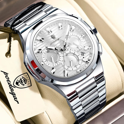 POEDAGAR Top Luxury Man Watch Waterproof Stainless Steel Luminous Men Clock Date Chronograph Quartz Business Men's Watches Reloj