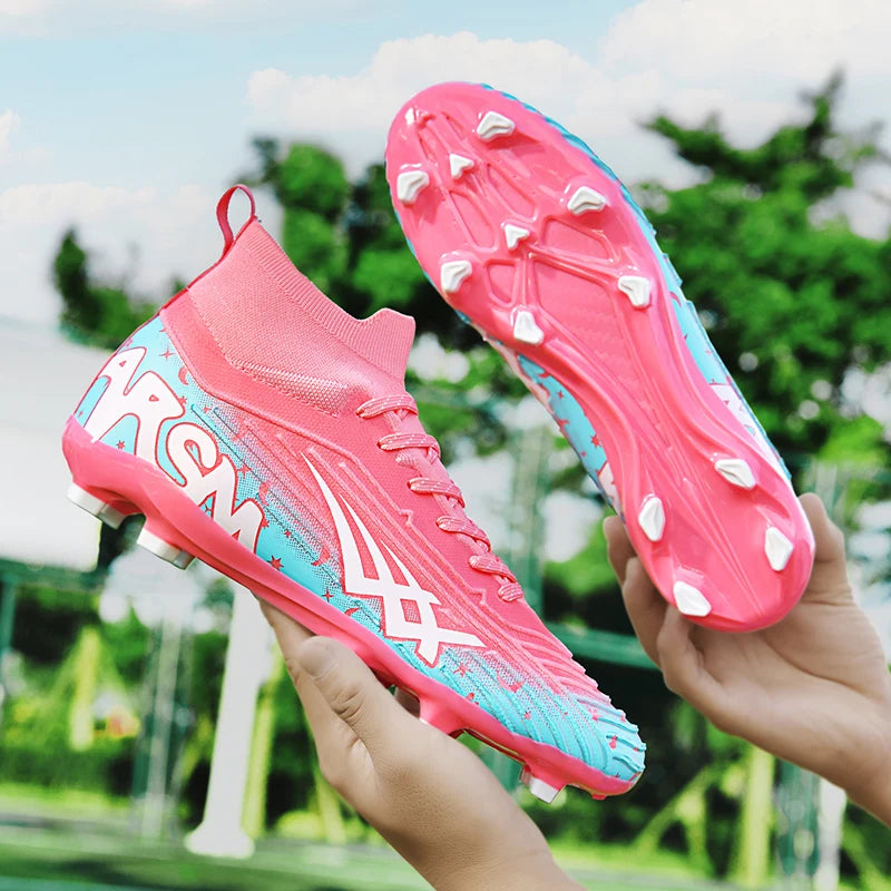 Chaussures de football pour hommes et femmes, chaussures de sport à crampons longs, idéales pour les étudiants, les matchs et l'entraînement.