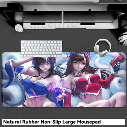 Accesorios Gaming O-Overwatch D-D.va Alfombrilla de Ratón Grande, Alfombrilla para Teclado y Ratón PC, Deskmat XXL Extendida, Alfombrilla Gamer
