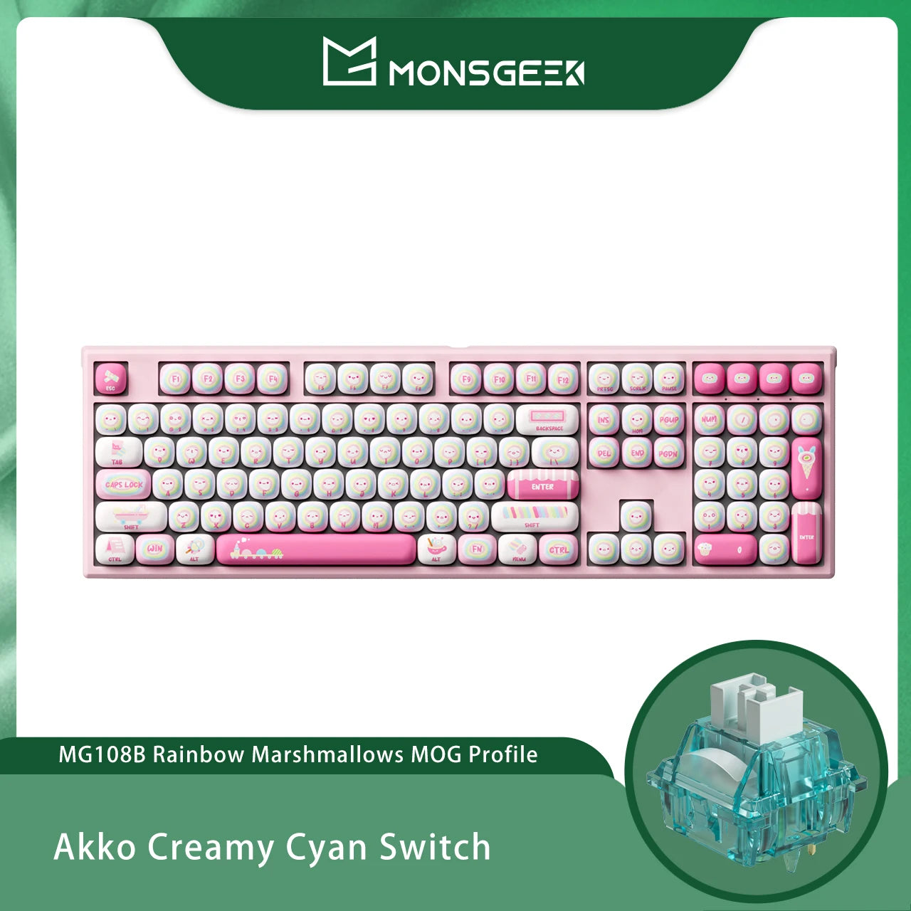 Akko MonsGeek MG108B Bun Wonderland Wireless Mechanical Keyboard MOG Profile RGB 108 Keys Full Size Hot Swap USB / 2.4G / BT 5.0
