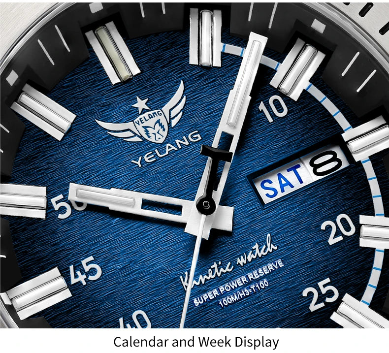 Yelang Watches V1035 44mm Men Diving Watch Human Kinetic Energy Watch 100m Waterproof Watches luminous Japan PX83 Sapphire