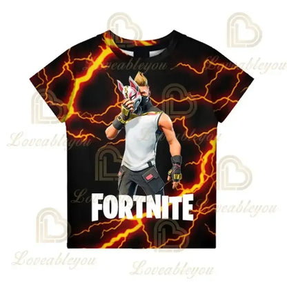 Camiseta infantil de verano Cartoon Fortnite con estampado 3D, para niños y niñas, streetwear para adultos y niños, camiseta divertida de cuello redondo