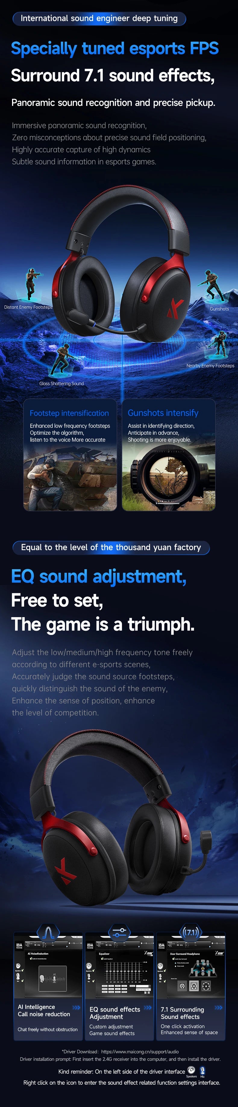 MCHOSE V9 PRO 7.1 Headphones Tri-Mode BT Wireless Low-Latency Gaming E-Sports Headset With Noise Reduction Mic For PC PS4 PS5