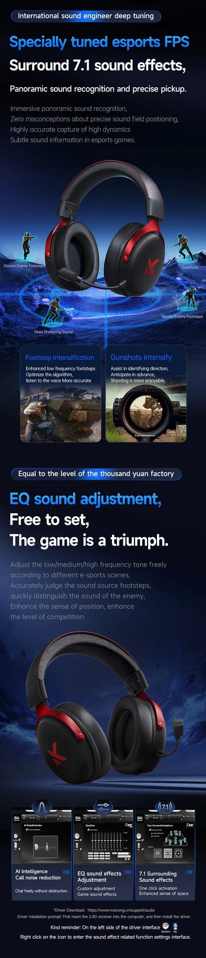 MCHOSE V9 PRO 7.1 Headphones Tri-Mode BT Wireless Low-Latency Gaming E-Sports Headset With Noise Reduction Mic For PC PS4 PS5