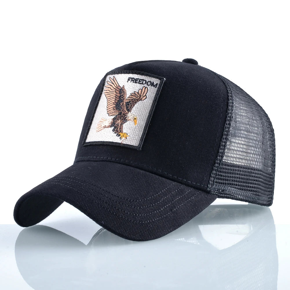 Modische Trucker-Caps mit besticktem Ziegen-Patch, Vier-Jahreszeiten-Snapback-Baseballcap für Herren und Damen, verstellbare Schirmmütze