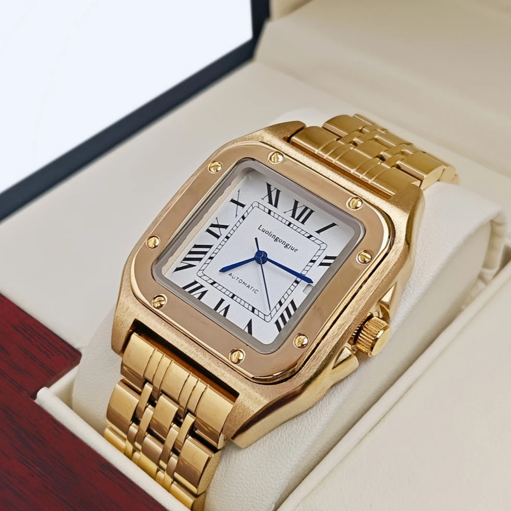 High-End Business Series Men's Watches, Fully Automatic Mechanical Watches, Skeleton Design, Butterfly Clasp Stainless Steel Strap, High-End Luxury Small Square Men's Watches, Fashionable Business Casual Multifunctional Men's