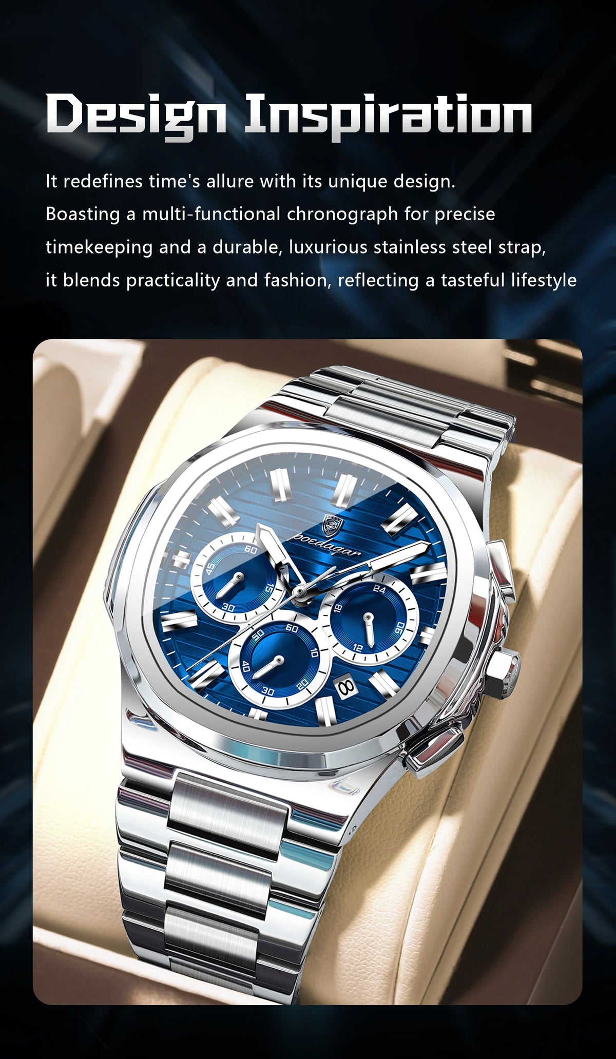 POEDAGAR Top Luxury Man Watch Waterproof Stainless Steel Luminous Men Clock Date Chronograph Quartz Business Men's Watches Reloj