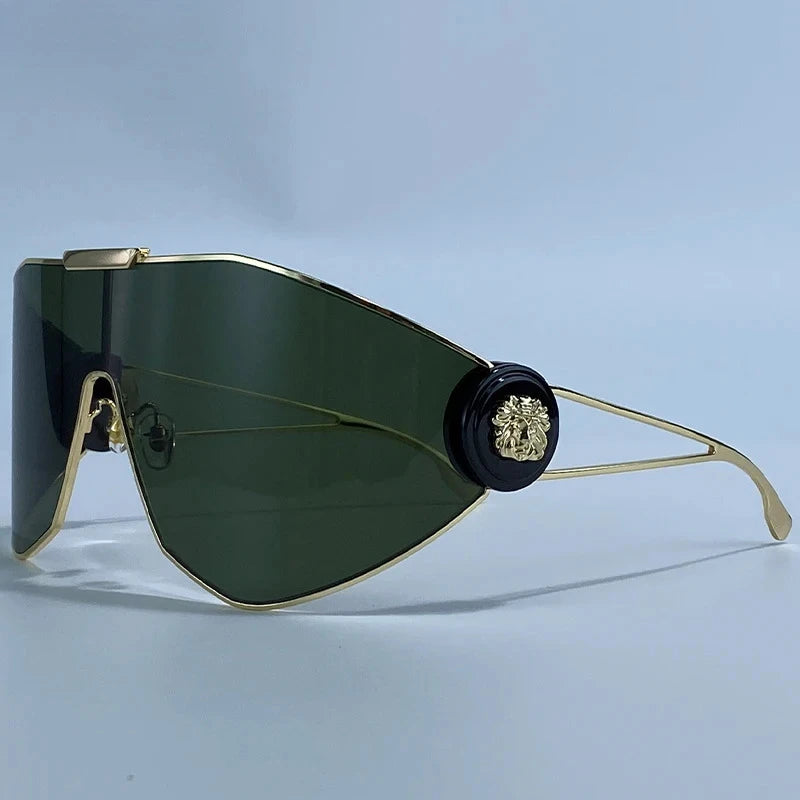 Oversized One-Piece Windproof Mask Sunglasses Women 2026 Luxury Fashion Vintage Steampunk Polygon Shield Wrap Around Sun Glasses