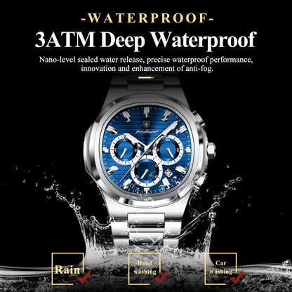 POEDAGAR Top Luxury Man Watch Waterproof Stainless Steel Luminous Men Clock Date Chronograph Quartz Business Men's Watches Reloj