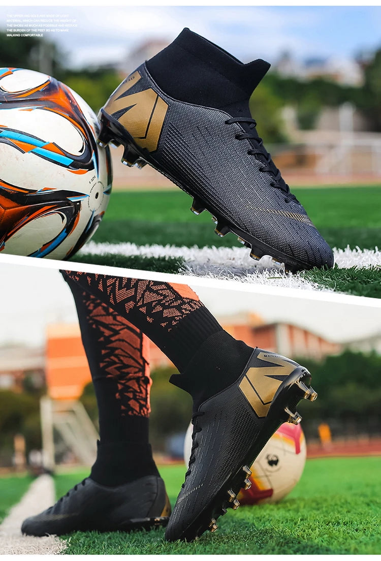 Crampons de Football pour hommes, bottes de Football, crampons d'entraînement, professionnels, résistants à l'usure, antidérapants, longues pointes TF/FG, rouge, nouveau