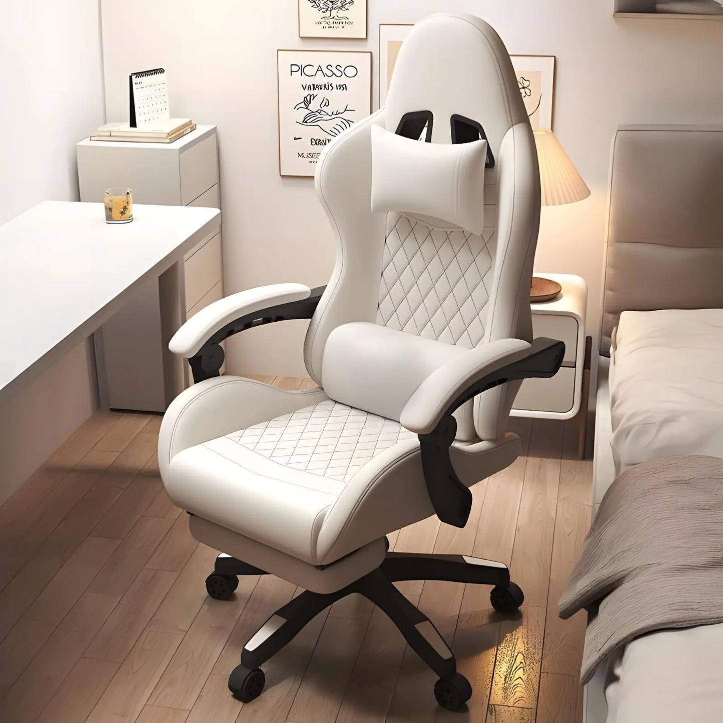 Sedia gaming Hestora in pelle PU, grande e alta, sedia ergonomica da computer con schienale alto, poggiapiedi e supporto lombare massaggiante per adulti