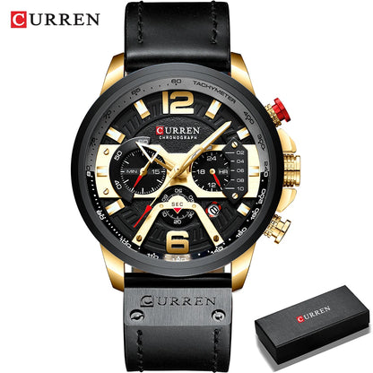 Montre pour homme CURREN 8329 – Style sport décontracté, design militaire, bracelet en cuir, chronographe tendance, montre de luxe de grande marque