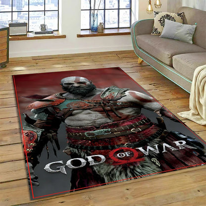 God of War Games Kratos Cartoon 3D Rug Carpet for Living Room Bedroom Home Decor,Floor Mat Non-slip Decoration for Sofa Doormat