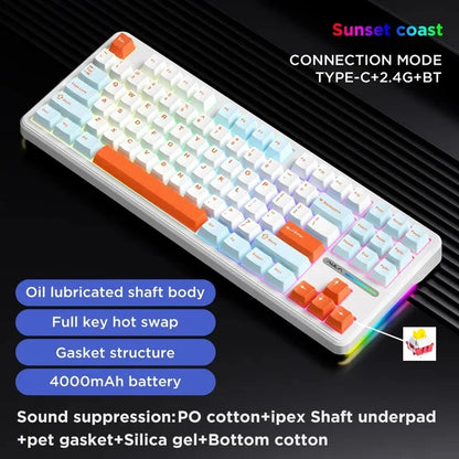 AULA F87Pro Mechanical Keyboard 2.4g/USB/Bluetooth Tri Mode Wireless 87 Key 5 Layer Silencing Filling Suitable For Gaming + Typing