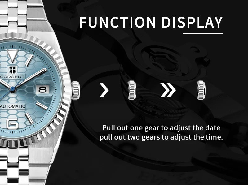 Corgeut 40mm Luxury NH35 Movt Man Sport Clock Automatic Relogio Masculino Mechanical Wristwatch Sapphire Ice Blue Men's Watch