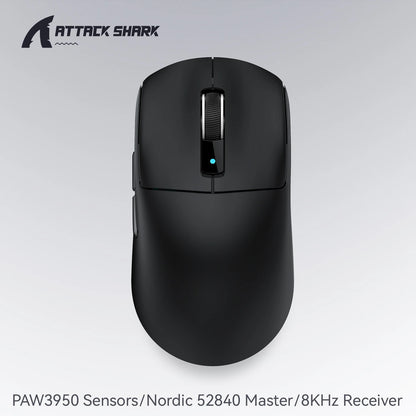ATTACK SHARK R6 PAW3950MAX bežični gaming miš, 8Khz frekvencija ispitivanja, ultralagani 39g, Nordic 52840 MCU, Omron optički mikroprekidači