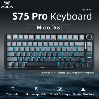 AULA S75 PRO Mechanical Keyboard 75% Custom Layout RGB Backlight Wireless Bluetooth Gaming Keyboard with Screen Knob