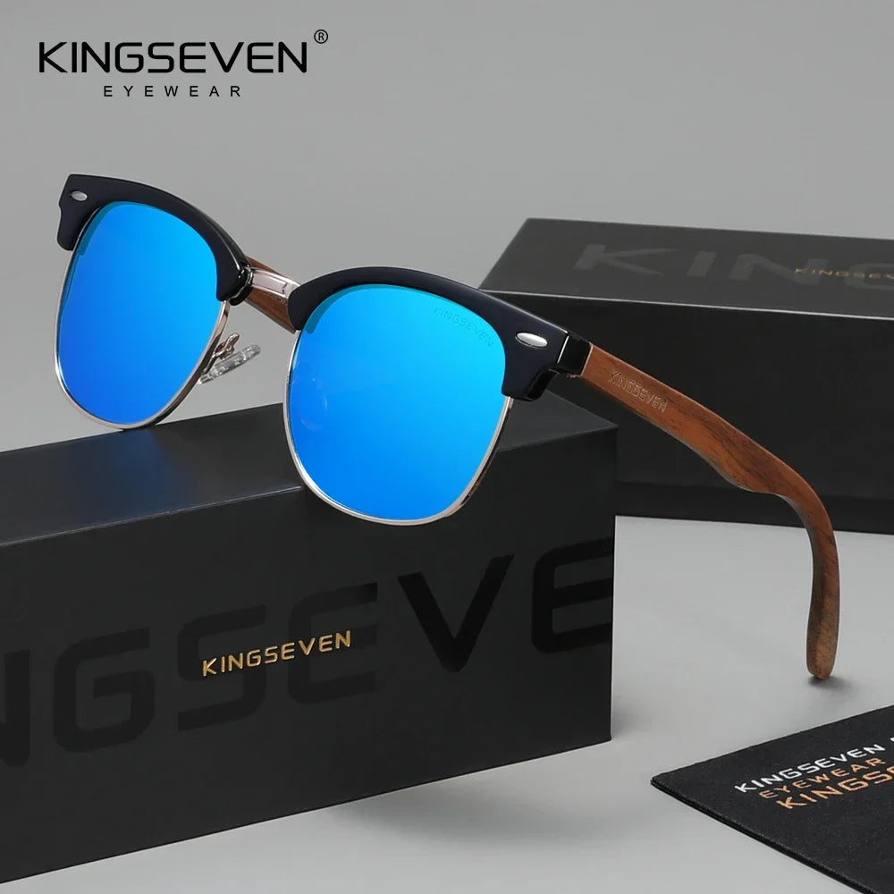 KINGSEVEN Modne okulary przeciwsłoneczne z drewna orzecha czarnego dla kobiet i mężczyzn, polaryzacyjne, w stylu vintage, z filtrem UV400, okulary podróżne W5516