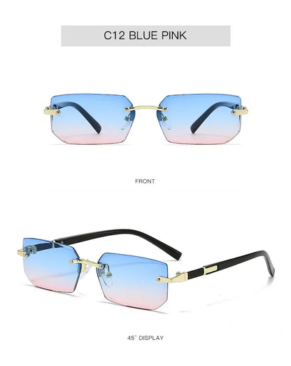Rimless Sunglasses Rectangle Fashion Popular Women Men Shades Small Square Sun Glasses for Female Male Summer Traveling Oculos
