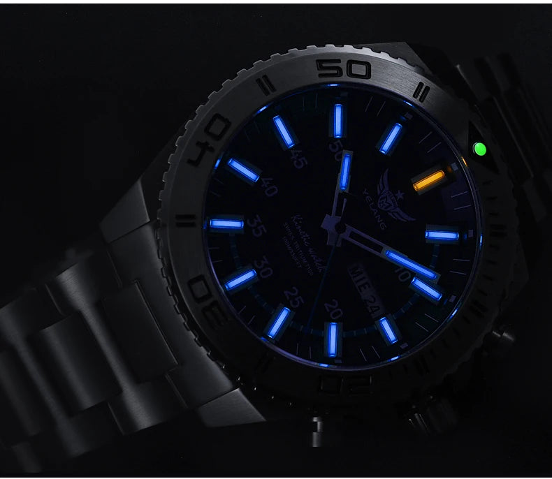 Yelang Watches V1035 44mm Men Diving Watch Human Kinetic Energy Watch 100m Waterproof Watches luminous Japan PX83 Sapphire