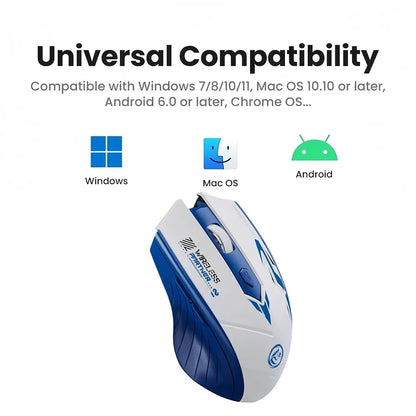 Безжична геймърска мишка 2.4G USB, тиха мишка с двоен режим Bluetooth, презареждаема 1600DPI мишка, тиха компютърна мишка за PC и лаптоп