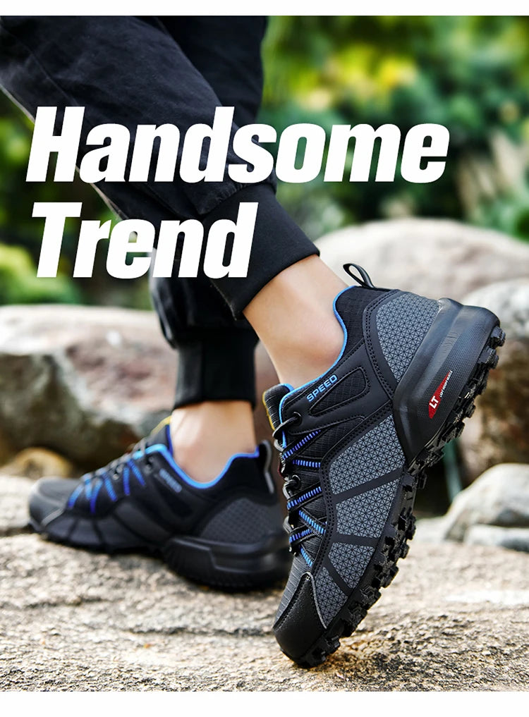 Męskie buty trekkingowe — terenowe buty sportowe outdoor, oddychająca siateczka, antypoślizgowe i odporne na zużycie, do wędrówek i jazdy na rowerze na zewnątrz