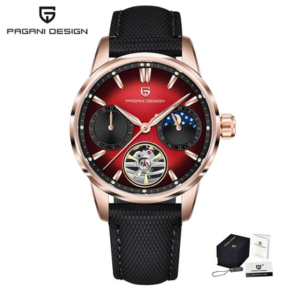 PAGANI DESIGN Newest 41MM Luxury Men's Mechanical Watch Sapphire Glass Leather Waterproof Pilot Tourbillon Moon Reroj Hombre