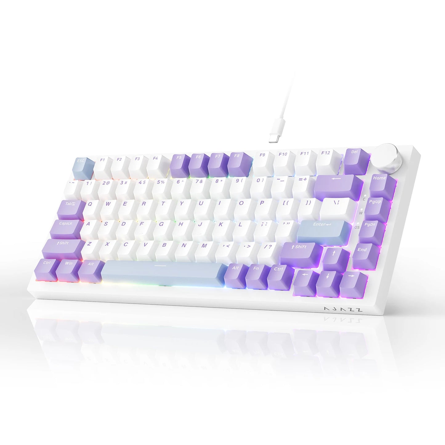 Teclado mecánico con cable AJAZZ AK820 75%: hot‑swappable, retroiluminación RGB/blanca/azul hielo, control con perilla de volumen | Para oficina y gaming