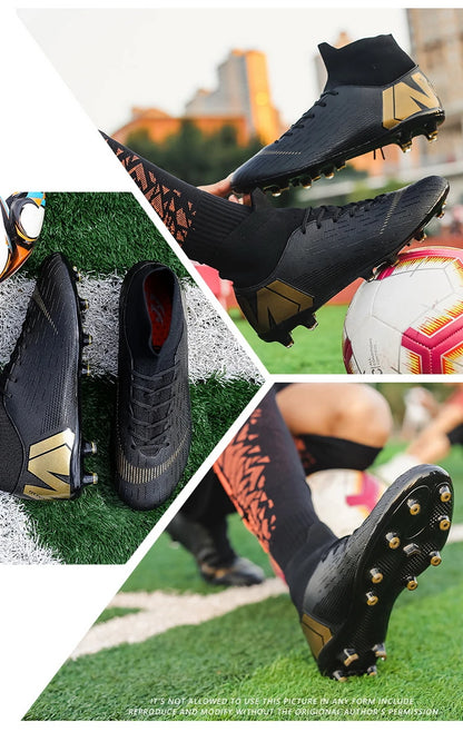 Crampons de Football pour hommes, bottes de Football, crampons d'entraînement, professionnels, résistants à l'usure, antidérapants, longues pointes TF/FG, rouge, nouveau
