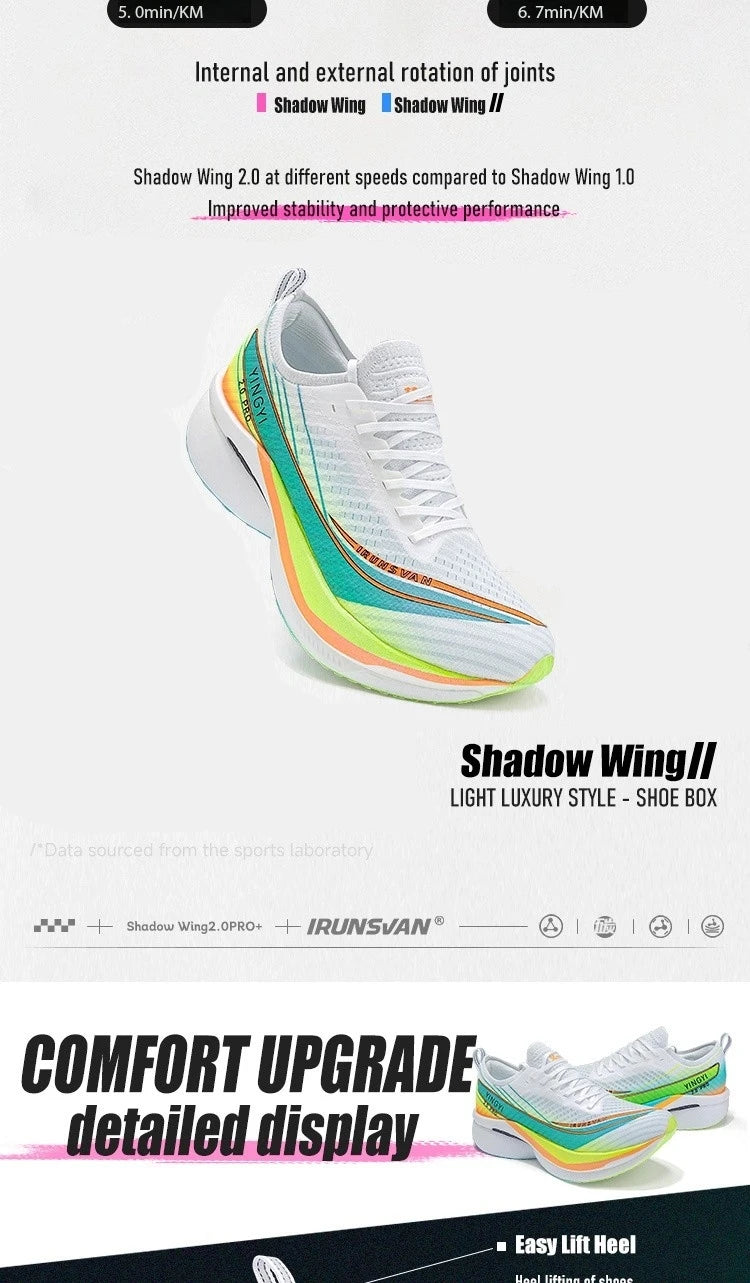 2025 IRUNSVAN SHADOW WING 2.0 PRO Marathon Air Cushion Sports Running Shoes, Carbon Plate Trail Running Shoes, Lightweight Sneakers