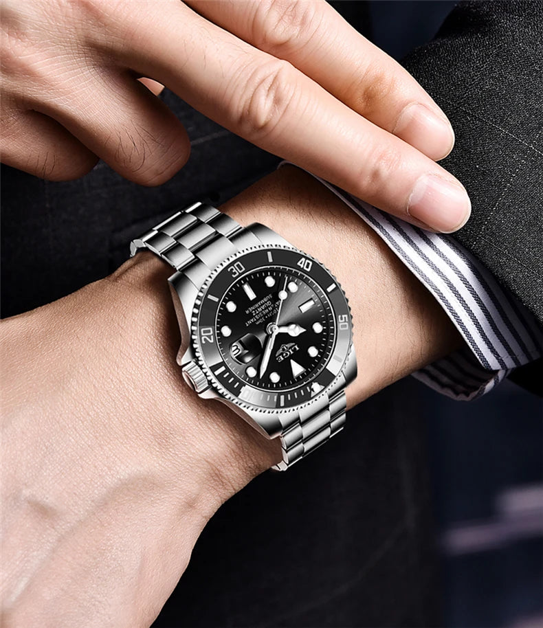 Montre de plongée de luxe pour homme, marque LIGE, étanche 3ATM, avec affichage de la date, montre à quartz sportive