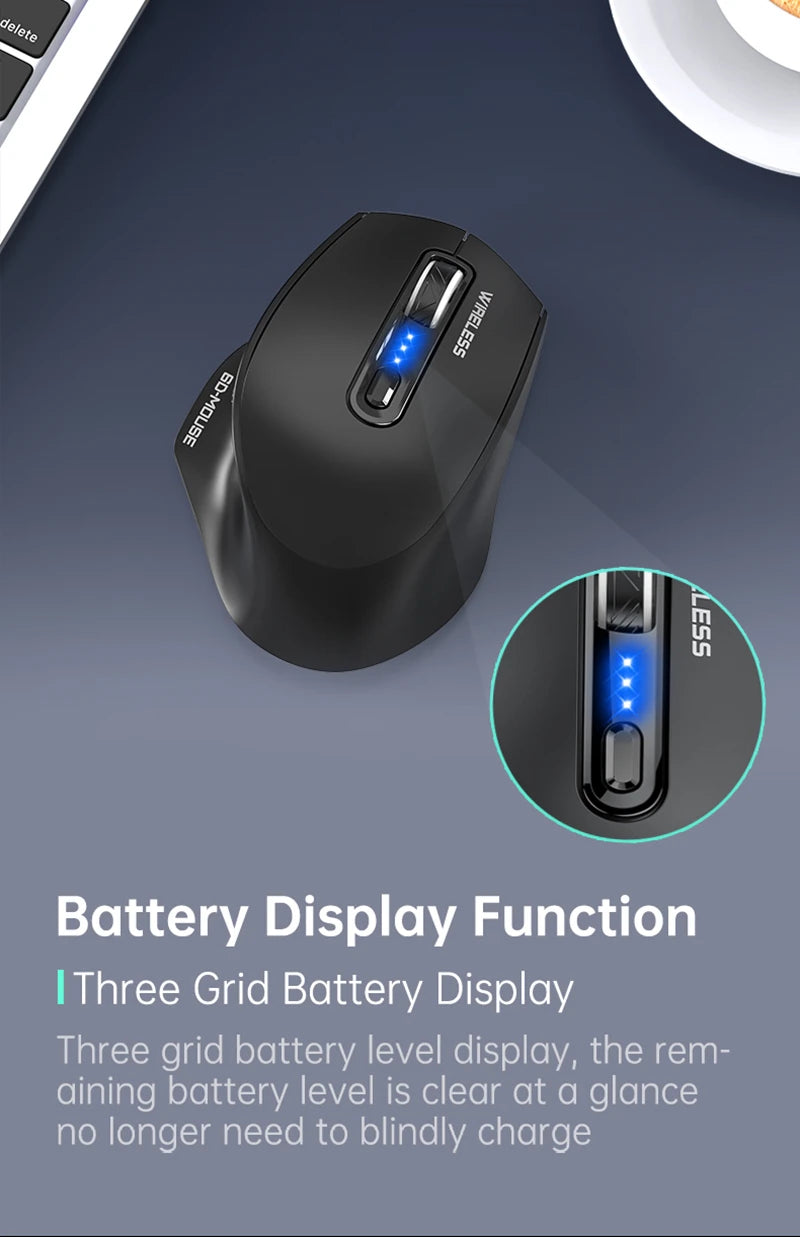 Wireless Tri-Mode Gaming Mouse 2.4G Dual Receiver Bluetooth With Battery Level Display Portable Universal Office Mouse