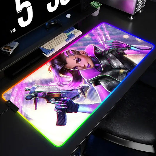 Gaming podloga za miško in tipkovnico Overwatch Sombra, namizna LED podloga za miško, gumijasta RGB gaming preproga, kawaii podloga za miško za prenosnik