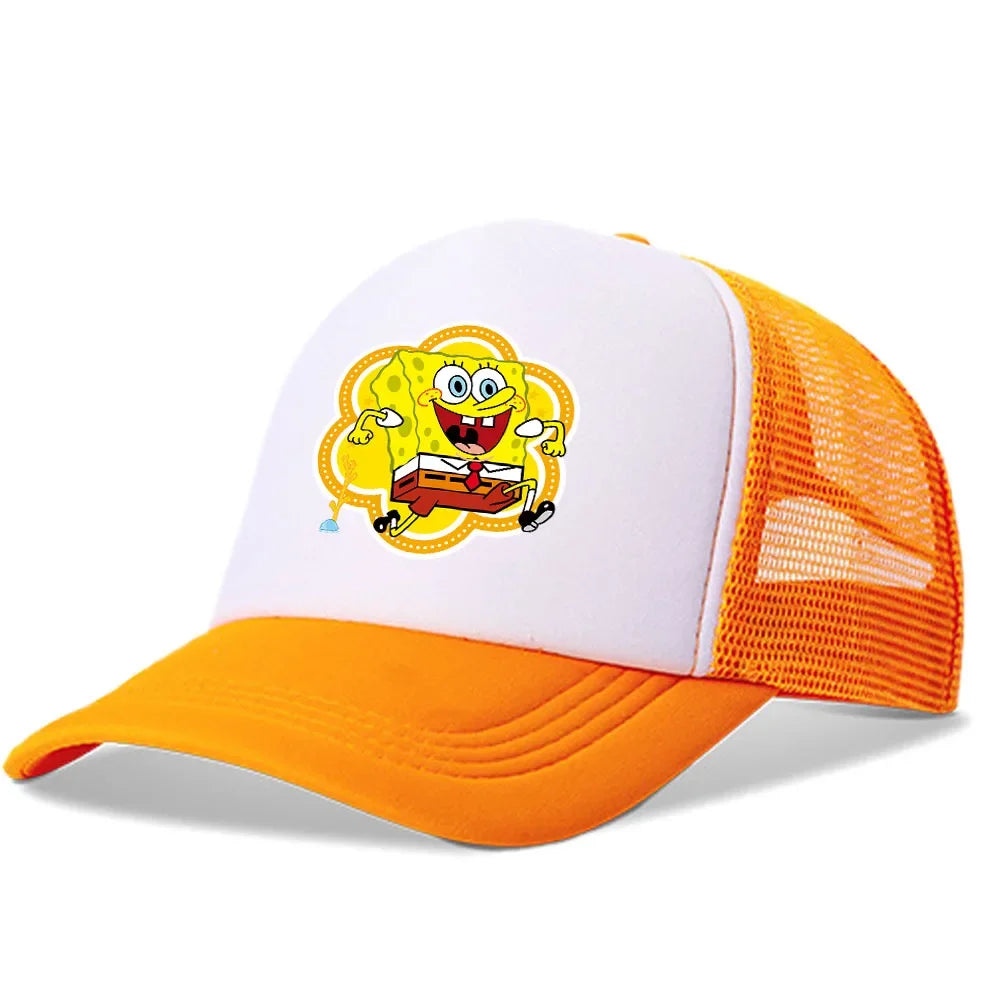 Cartoon SpongeBob Men Women Baseball Cap Outdoor Travel Boy Girl Mesh Sunhat Adult Hip Hop Dad Hat Summer Sport Trucker Peak Cap