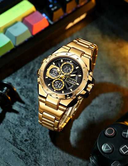 SMAEL 8160 Men’s Watch – Military-style sports model, analogue and digital, stainless steel – Water-resistant, with LED display, alarm, chronograph and stopwatch