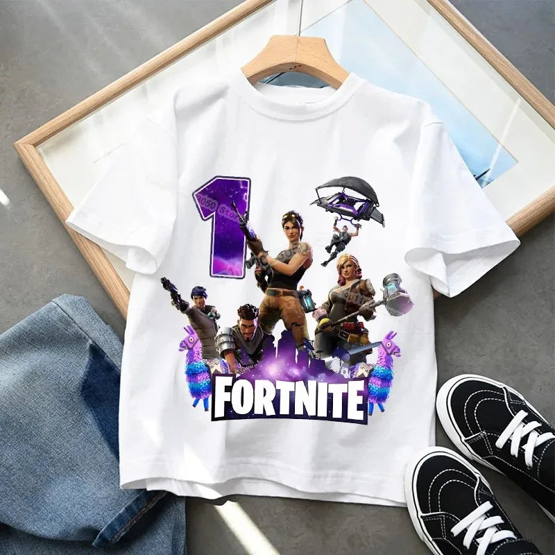 Fortnites dječje majice s brojem za rođendane za djevojčice i dječake, ljetna odjeća, pamučne majice za bebe, kratke majice za zabave, kratkih rukava, poklon za malu djecu