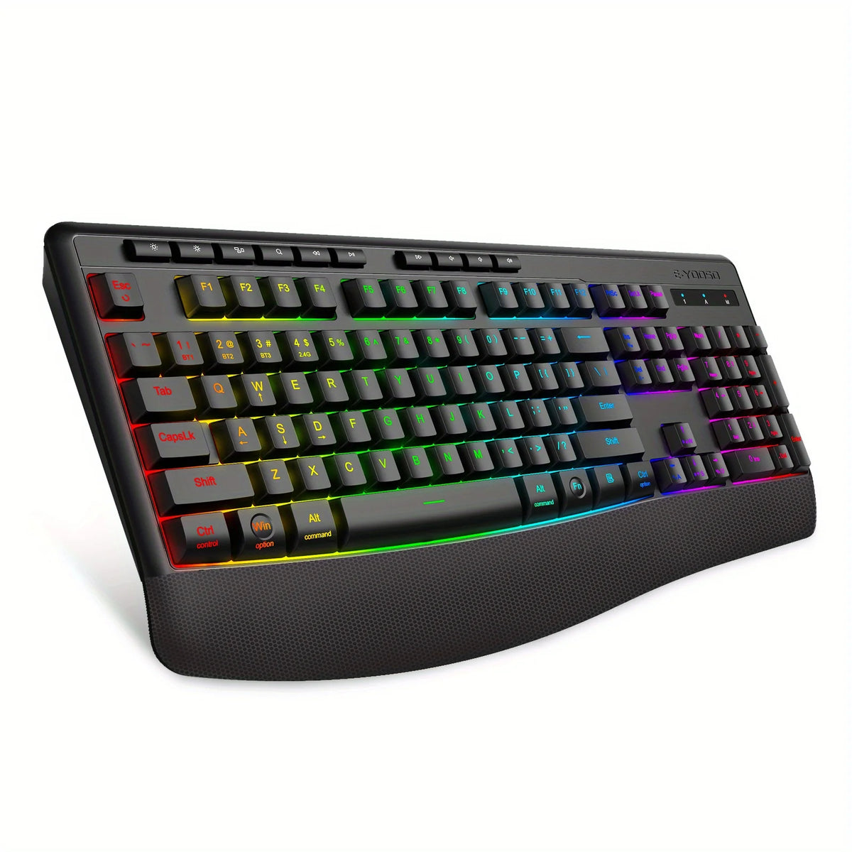 E-YOOSO RGB Colorful Gaming Keyboard 104 Keys Bluetooth 2.4G USB Wired Mechanical Keyboard with Wrist Rest Low Voltage Indicator