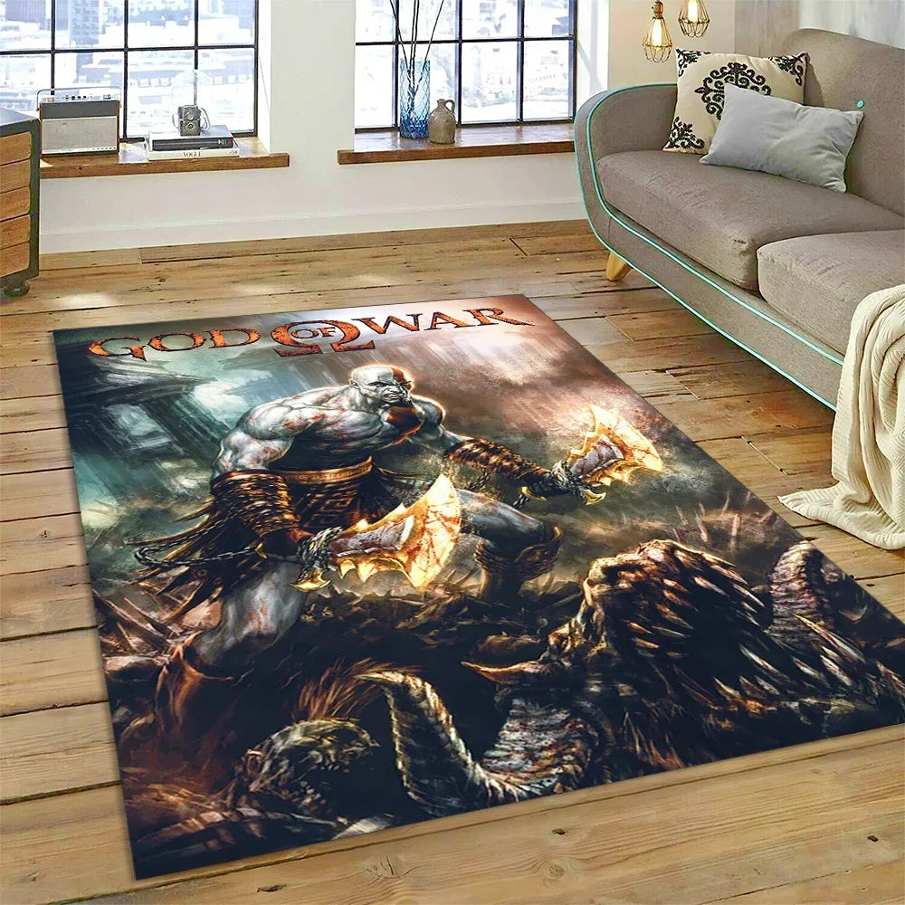 God of War Games Kratos Cartoon 3D Rug Carpet for Living Room Bedroom Home Decor,Floor Mat Non-slip Decoration for Sofa Doormat