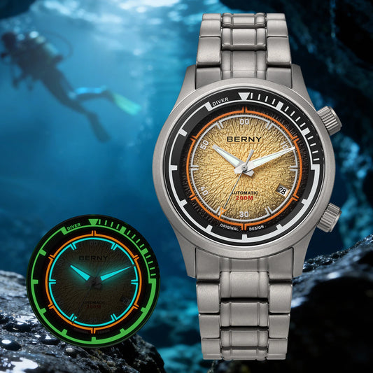 BERNY Titanium Diver Watches for Men 20ATM Super Luminous Automatic Mechanical Men's Dive Watch Sapphire Swim Diving Wristwatch