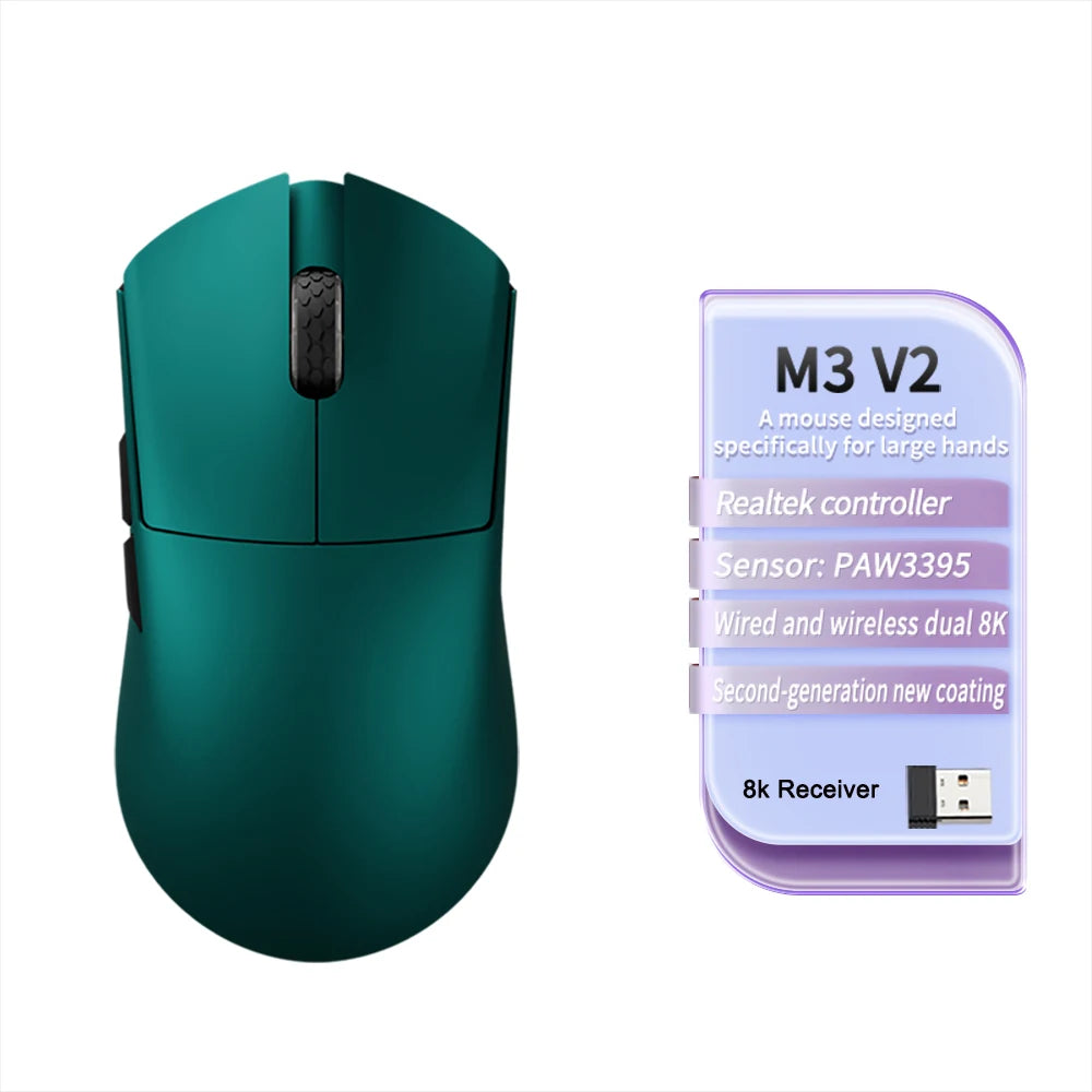 Motospeed Darmoshark M3 V2 Double 8K Gaming Mouse Bluetooth Wireless 26K DPI PAW3395 Sensor Macro Game Mouse For Laptop PC